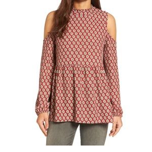 Bobeau ruffle neck babydoll top